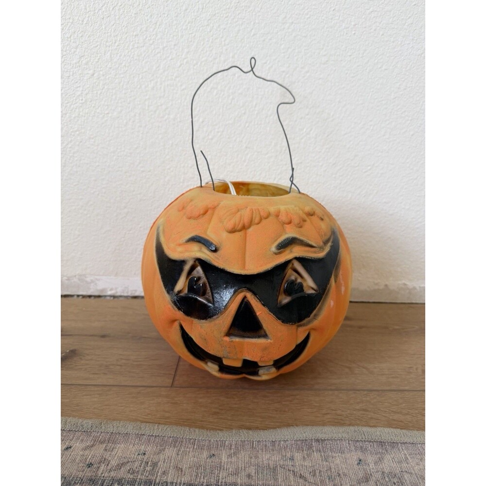 Vintage Halloween Black Masked Bandit Jack-O-Lantern 10"  Blow Mold Pumpkin
